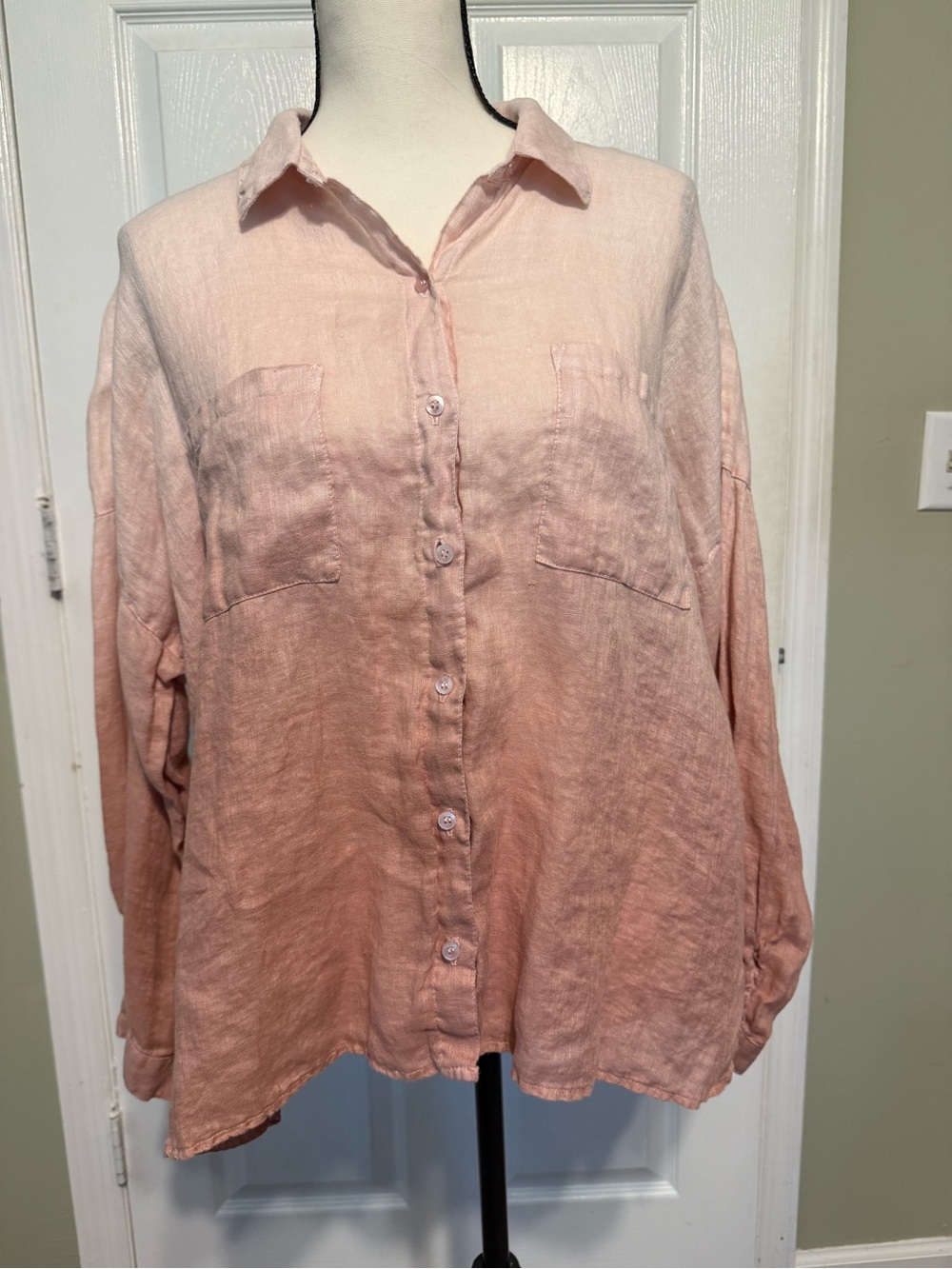 Maven West Pink Ombre Button-Down Linen Shirt